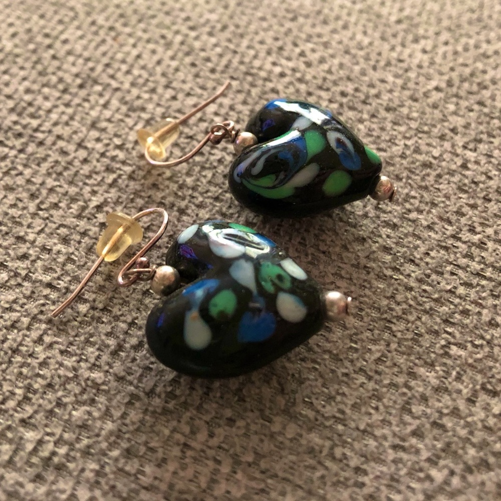 Heart Earrings with Paint Swirls Pattern